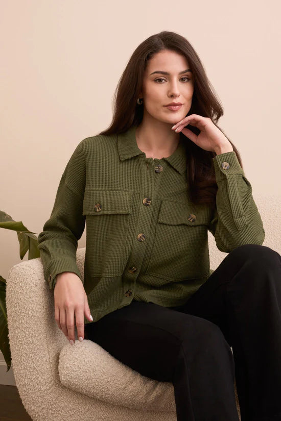 BRUSHED WAFFLE KNIT SHACKET-HEATHER SPRUCE-TRIBAL