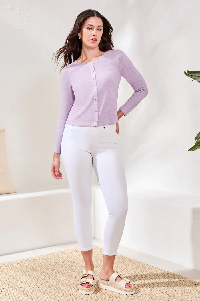 BUTTON FRONT KNIT TOP/ CARDI-LAVENDER-TRIBAL
