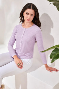 BUTTON FRONT KNIT TOP/ CARDI-LAVENDER-TRIBAL