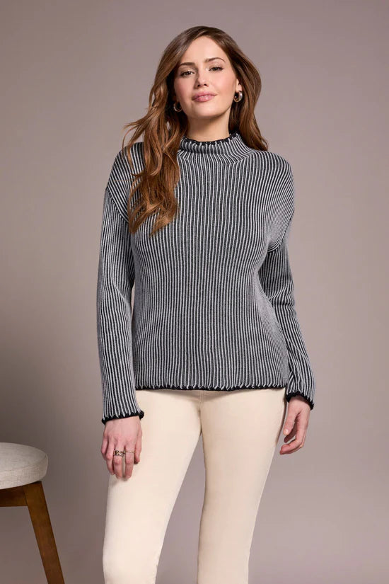 COMBED COTTON TWO TONE RIB SWEATER-GREY MIX-TRIBAL