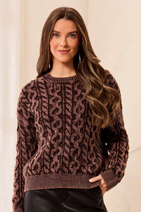 CABLE KNIT SWEATER-SADDLEBROWN-TRIBAL