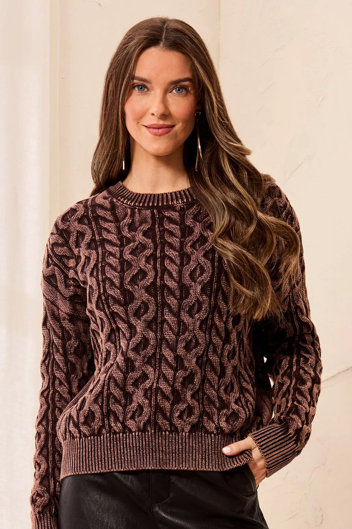 CABLE KNIT SWEATER-SADDLEBROWN-TRIBAL