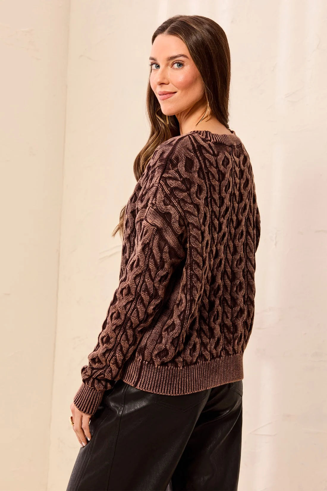 CABLE KNIT SWEATER-SADDLEBROWN-TRIBAL