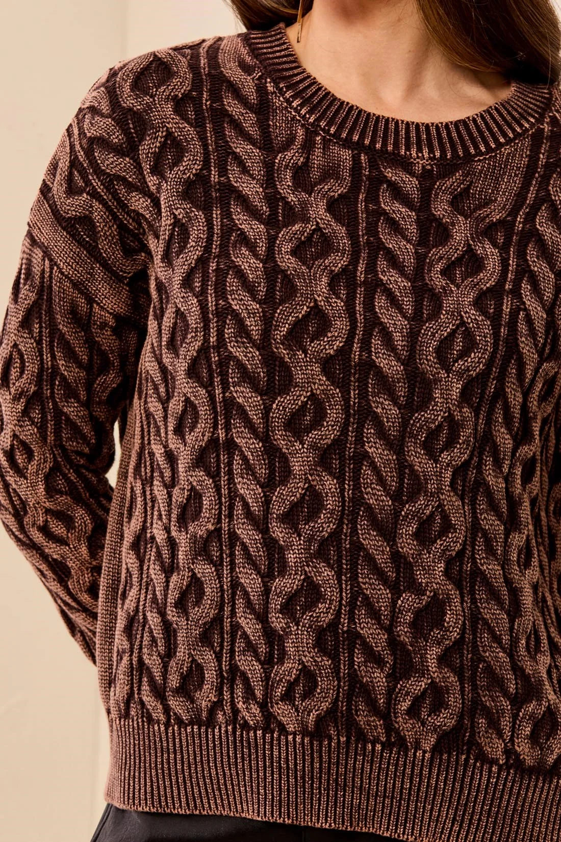 CABLE KNIT SWEATER-SADDLEBROWN-TRIBAL