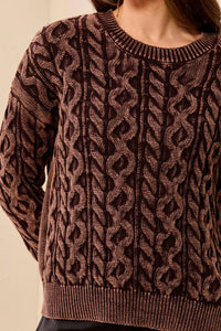 CABLE KNIT SWEATER-SADDLEBROWN-TRIBAL