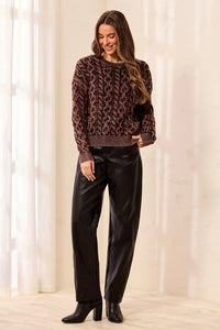 CABLE KNIT SWEATER-SADDLEBROWN-TRIBAL