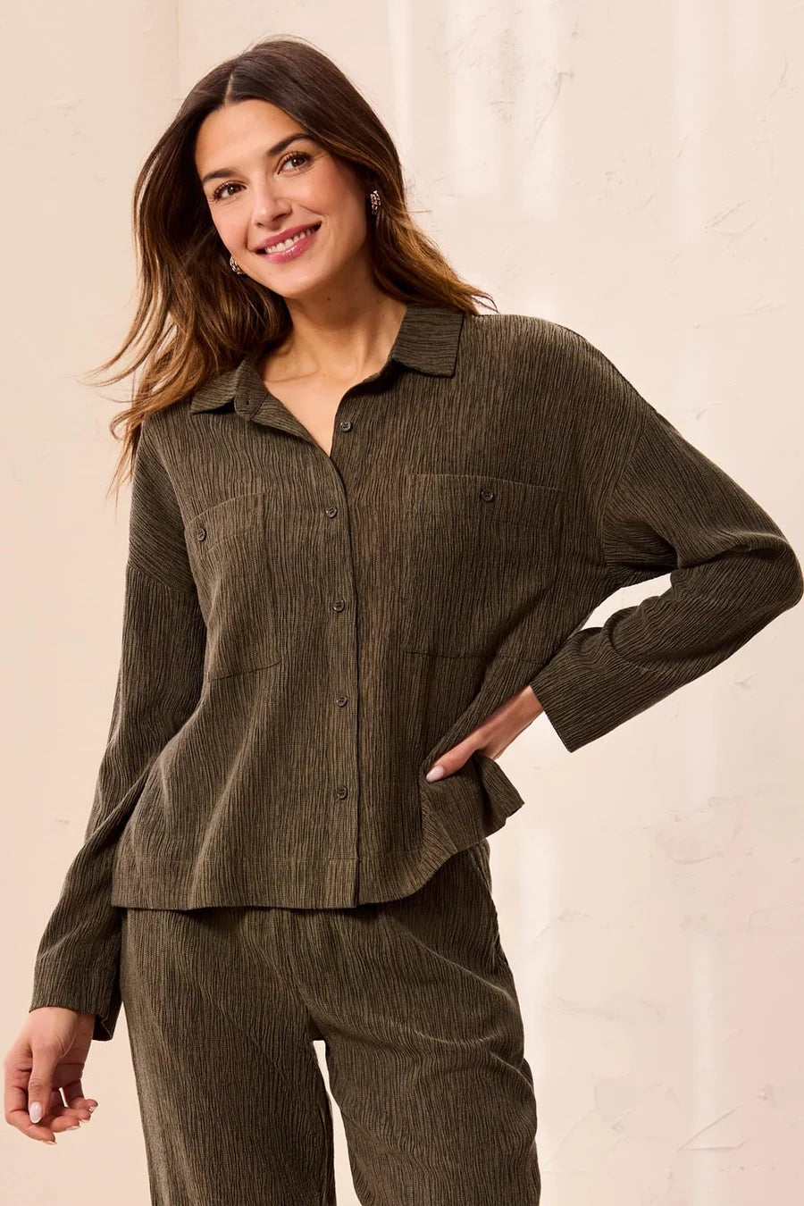 CRINKLE LYOCELL LONG SLEEVE SHIRT-BASIL-TRIBAL