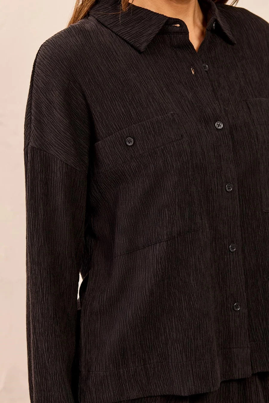 CRINKLE LYOCELL LONG SLEEVE SHIRT-BLACK-TRIBAL
