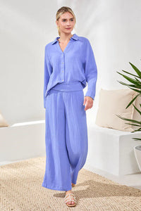 CRINKLE GAUZE ELASTIC WAIST FLOWY PANT-BAJA BLUE-TRIBAL