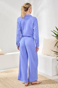 CRINKLE GAUZE ELASTIC WAIST FLOWY PANT-BAJA BLUE-TRIBAL