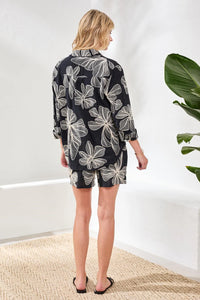 EMBROIDERED LONG SLEEVE BUTTON BLOUSE-BLACK-TRIBAL