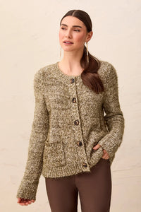 EYELASH YARN BUTTON CARDIGAN SWEATER-BASIL-TRIBAL