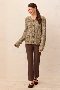 EYELASH YARN BUTTON CARDIGAN SWEATER-BASIL-TRIBAL