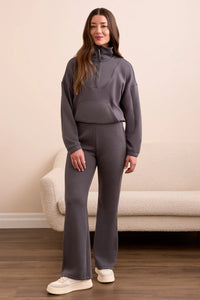 FANCY RIB PULL-ON FLARE PANT-CHARCOAL-TRIBAL