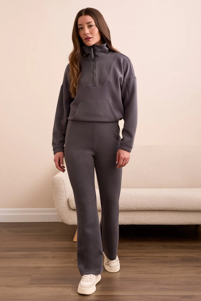 FANCY RIB PULL-ON FLARE PANT-CHARCOAL-TRIBAL