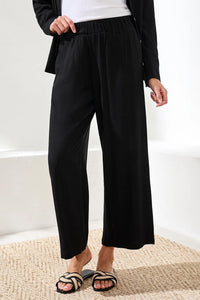 FLOWY LINEN WIDE LEG ANKLE PANT-BLACK-TRIBAL