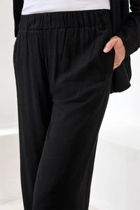 FLOWY LINEN WIDE LEG ANKLE PANT-BLACK-TRIBAL