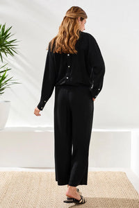 FLOWY LINEN WIDE LEG ANKLE PANT-BLACK-TRIBAL