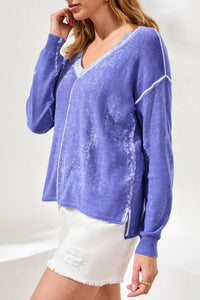 LIGHTWEIGHT COTTON V SWEATER-BAJA BLUE-TRIBAL