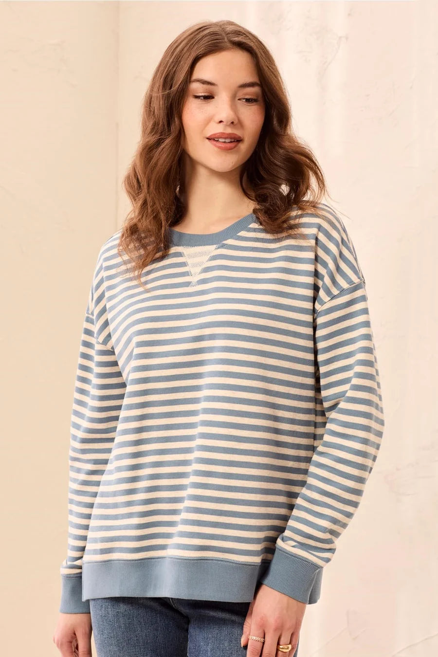 LONG SLEEVE STRIPE CREW-BLUE FOG-TRIBAL