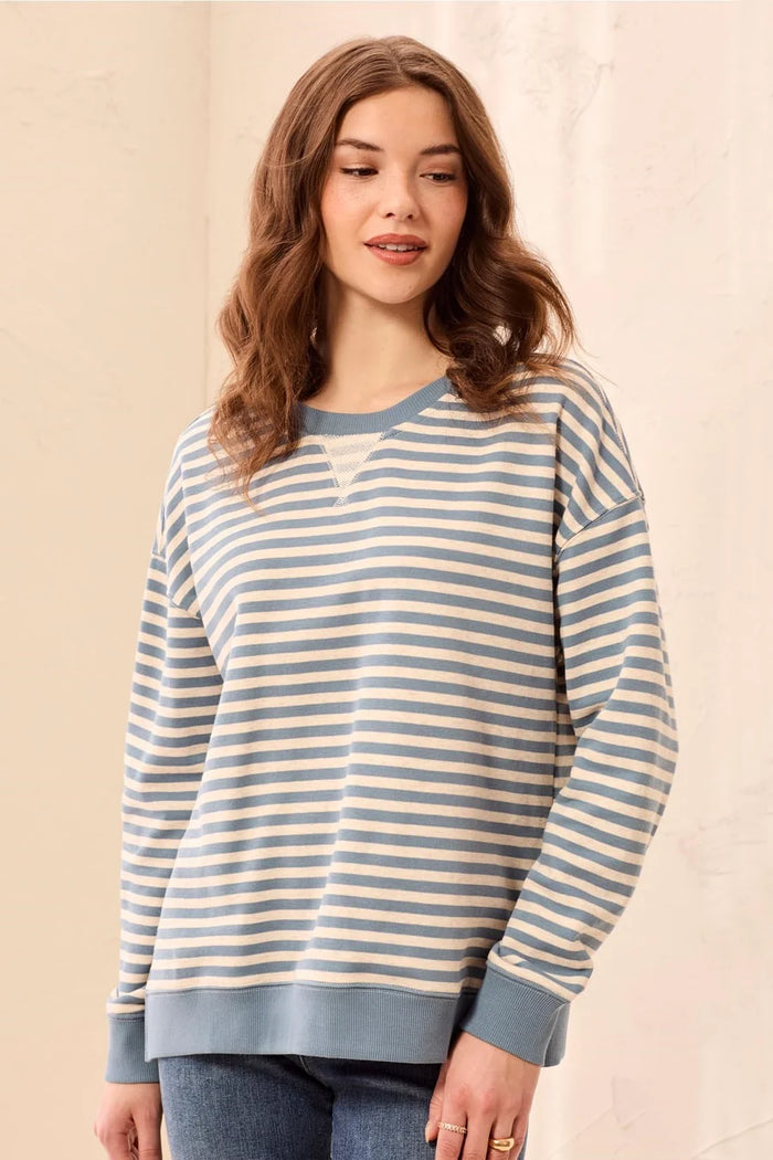 LONG SLEEVE STRIPE CREW-BLUE FOG-TRIBAL