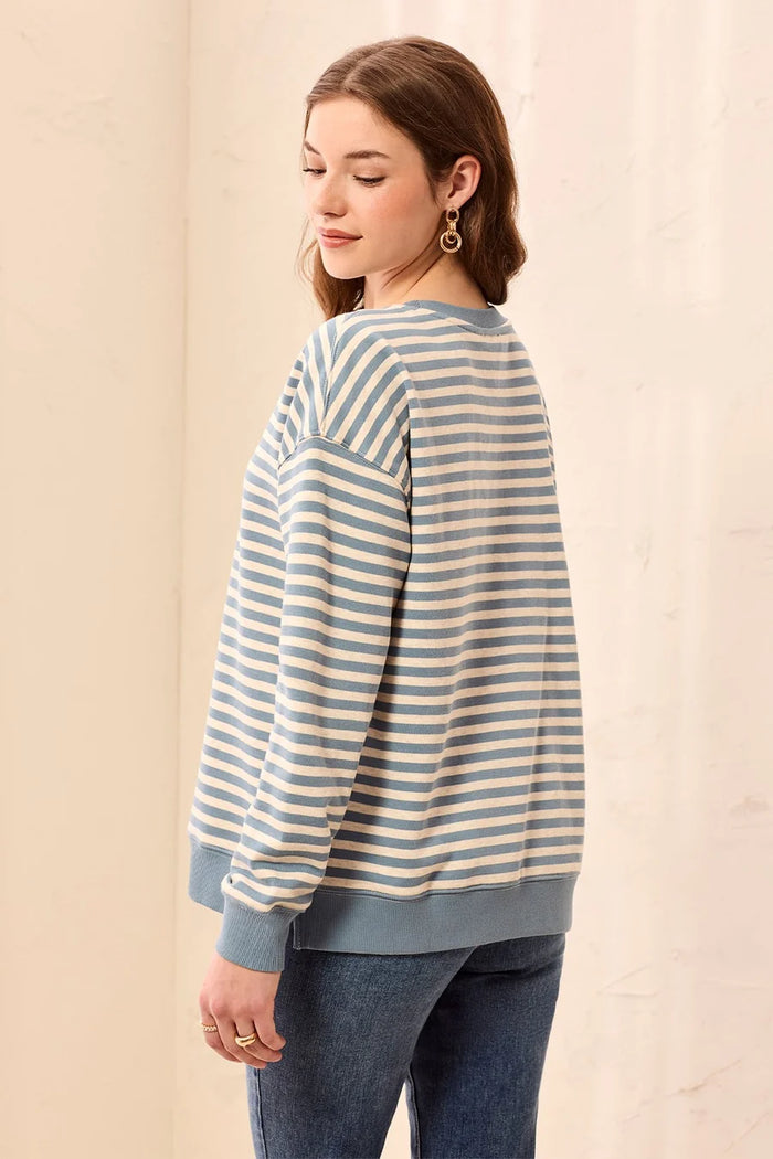 LONG SLEEVE STRIPE CREW-BLUE FOG-TRIBAL