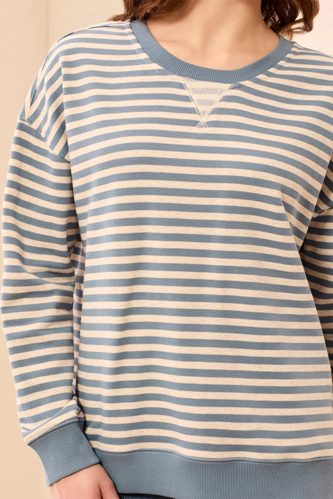 LONG SLEEVE STRIPE CREW-BLUE FOG-TRIBAL