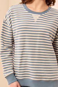 LONG SLEEVE STRIPE CREW-BLUE FOG-TRIBAL