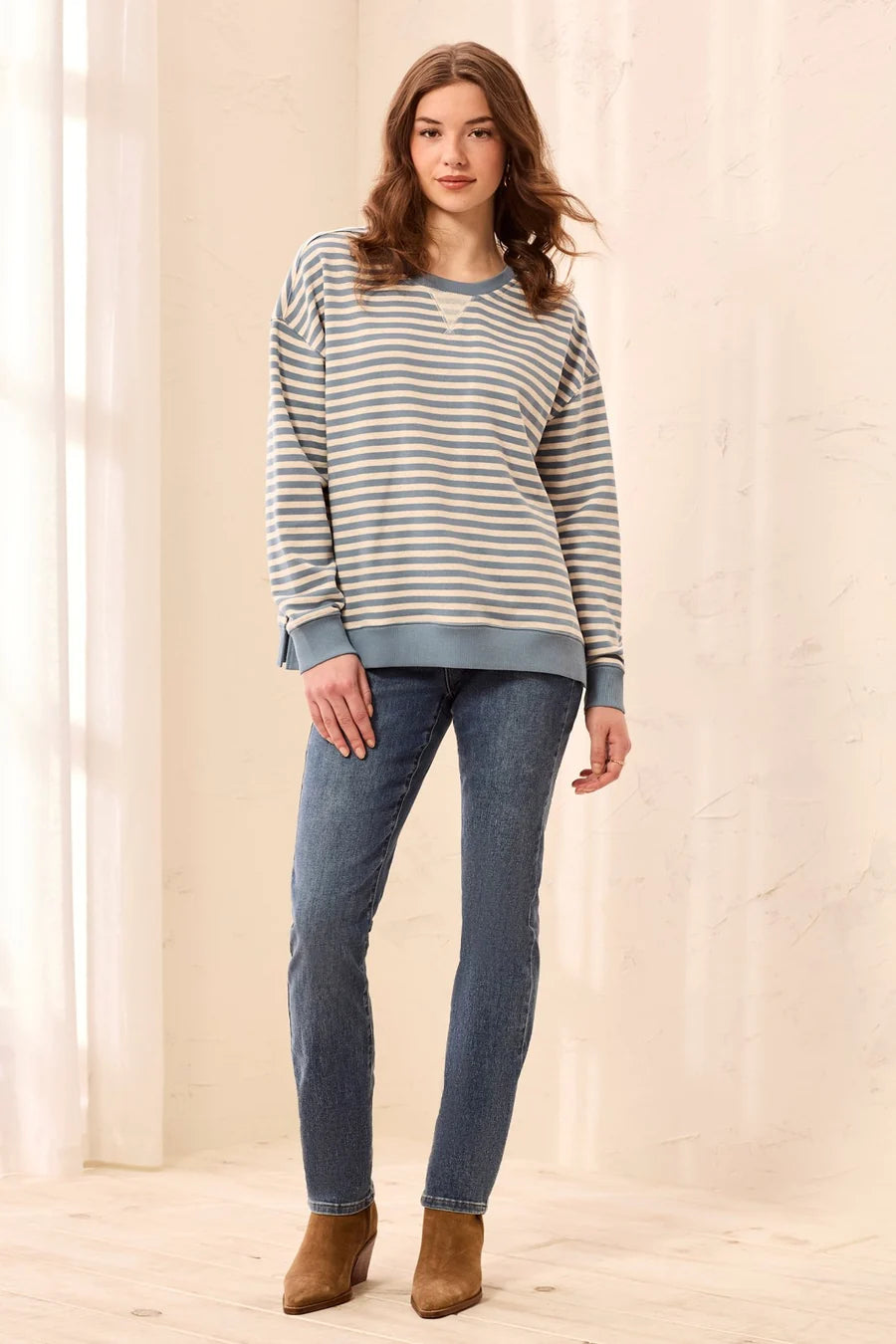 LONG SLEEVE STRIPE CREW-BLUE FOG-TRIBAL