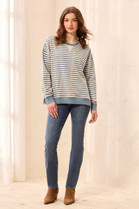 LONG SLEEVE STRIPE CREW-BLUE FOG-TRIBAL