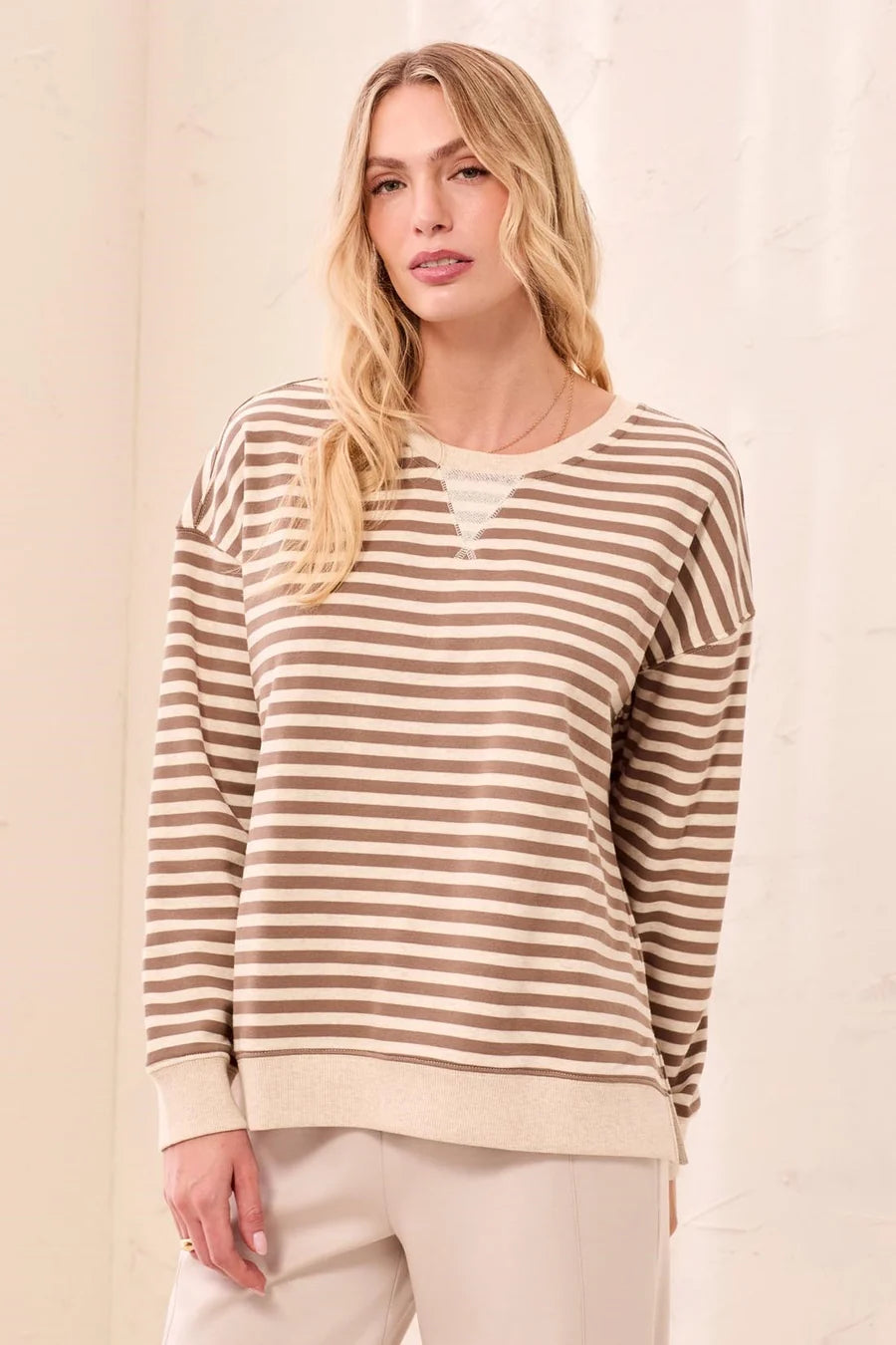 LONG SLEEVE STRIPE CREW-FOSSIL-TRIBAL