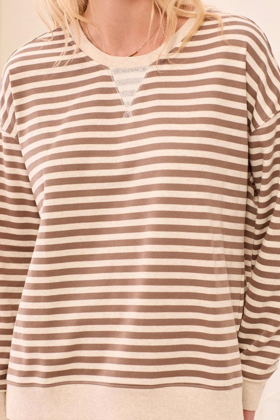 LONG SLEEVE STRIPE CREW-FOSSIL-TRIBAL