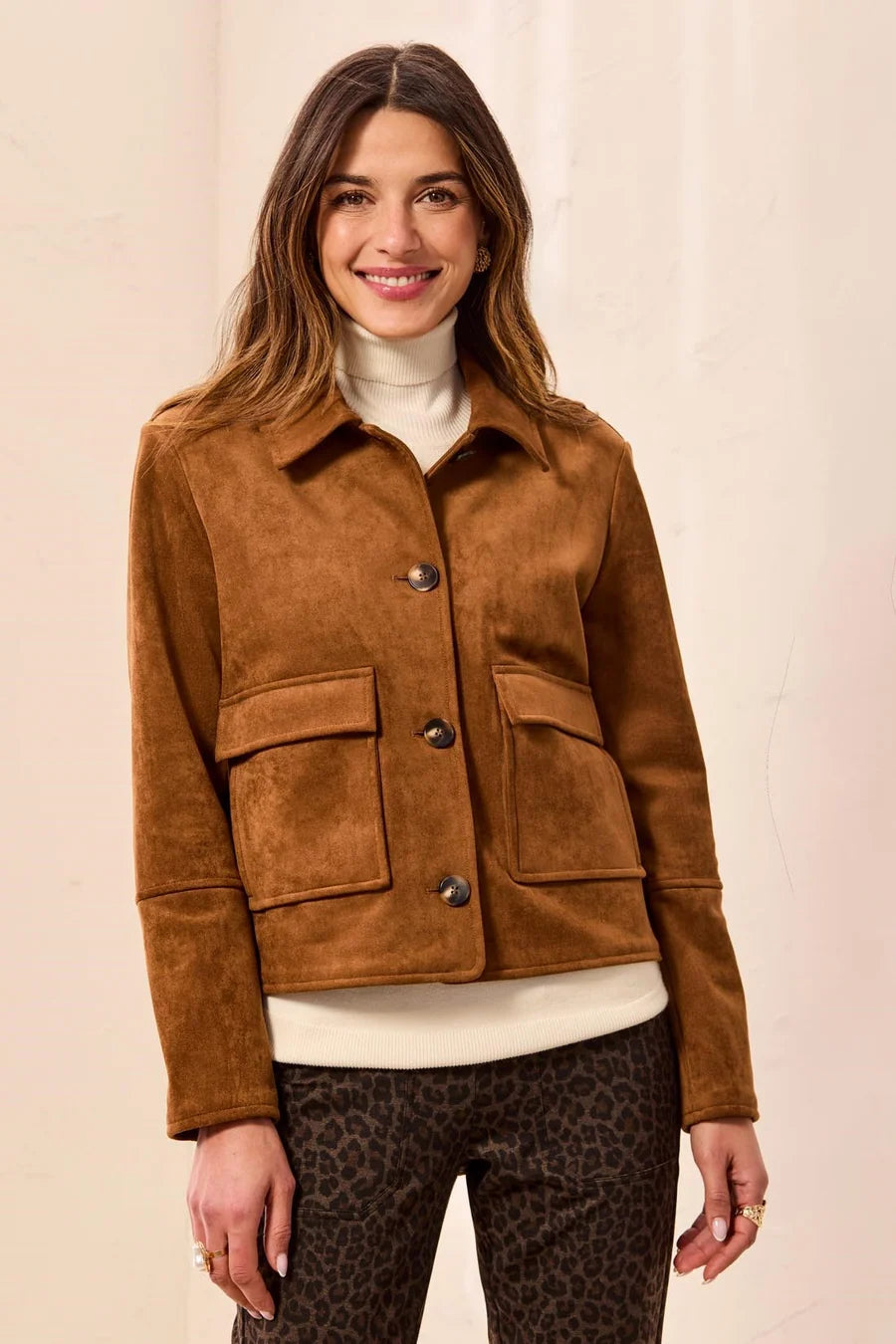 LUX FAUX SUEDE BUTTON FRONT JACKET-TRIBAL