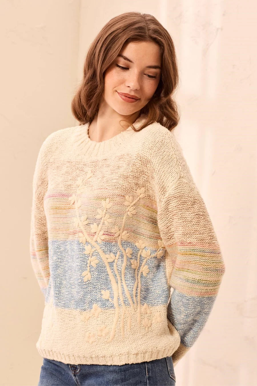 NOVELTY KNIT EMBROIDERED SWEATER-TRIBAL