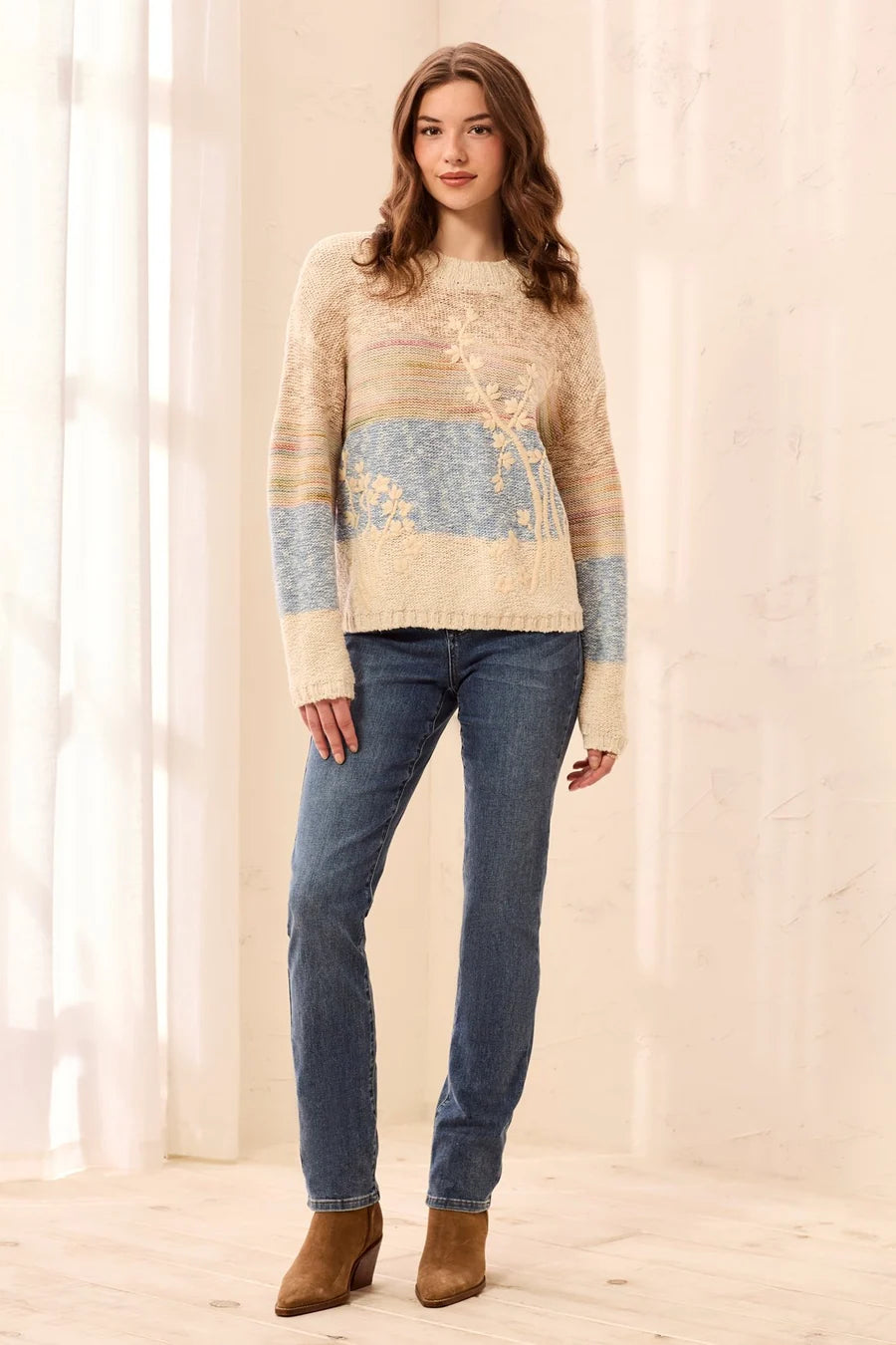 NOVELTY KNIT EMBROIDERED SWEATER-TRIBAL
