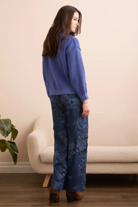 PLAITED CHENILLE RIBBED CREW SWEATER-BLUE VIOLET-TRIBAL