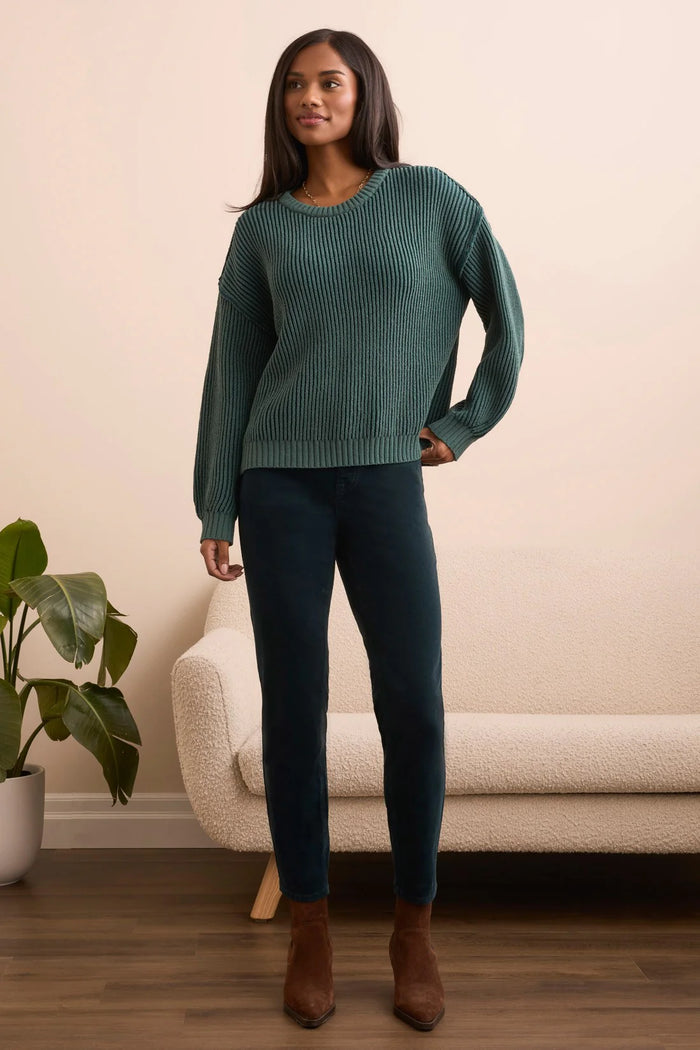 PLAITED CHENILLE RIBBED CREW SWEATER-SILVERPINE-TRIBAL