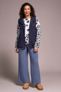 QUILTED COTTON LONG HOODED VEST-SAPPHIRE-TRIBAL