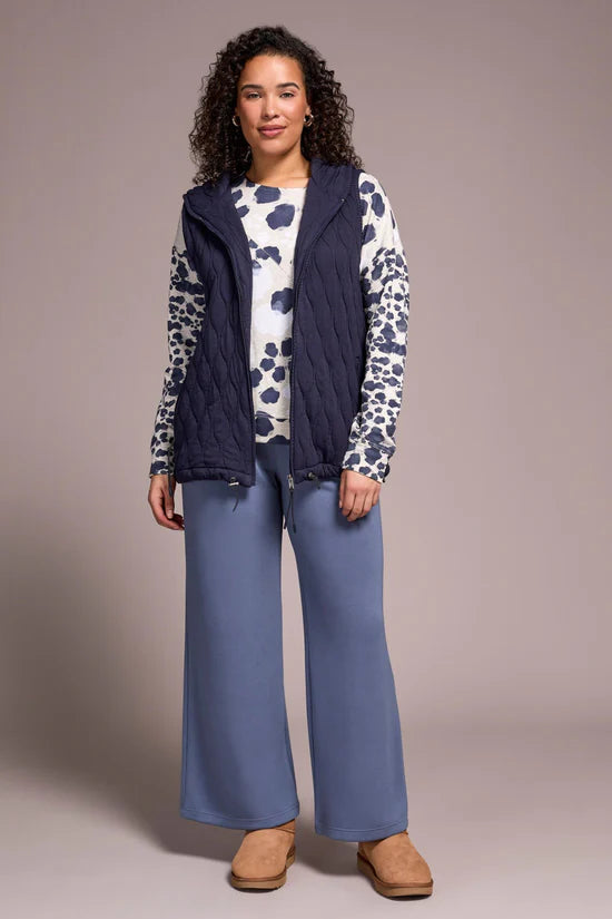 QUILTED COTTON LONG HOODED VEST-SAPPHIRE-TRIBAL