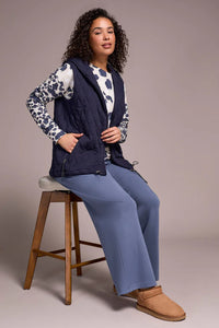 QUILTED COTTON LONG HOODED VEST-SAPPHIRE-TRIBAL