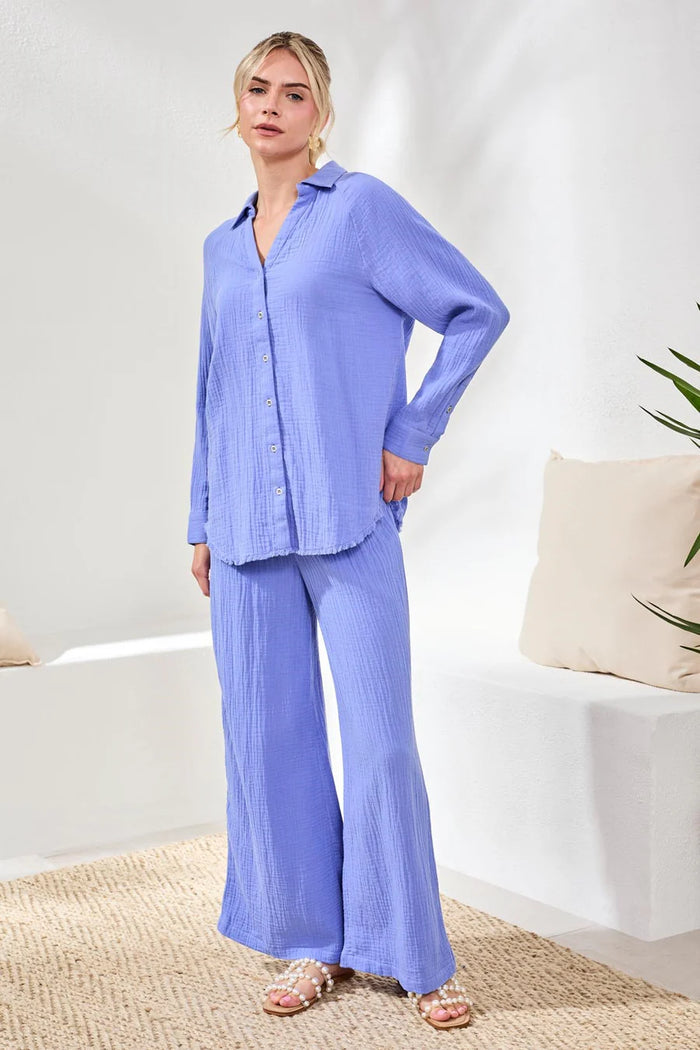 CRINKLE GAUZE BUTTON SHIRT-BAJA BLUE-TRIBAL
