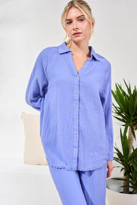 CRINKLE GAUZE BUTTON SHIRT-BAJA BLUE-TRIBAL