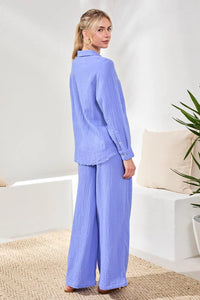 CRINKLE GAUZE BUTTON SHIRT-BAJA BLUE-TRIBAL