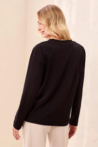 SLUB KNIT LONG SLEEVE V-NECK TEE-BLACK-TRIBAL