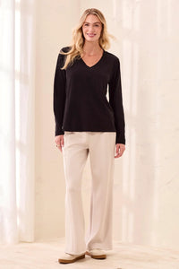 SLUB KNIT LONG SLEEVE V-NECK TEE-BLACK-TRIBAL