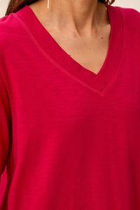 SLUB KNIT LONG SLEEVE V-NECK TEE-JAZZY-TRIBAL