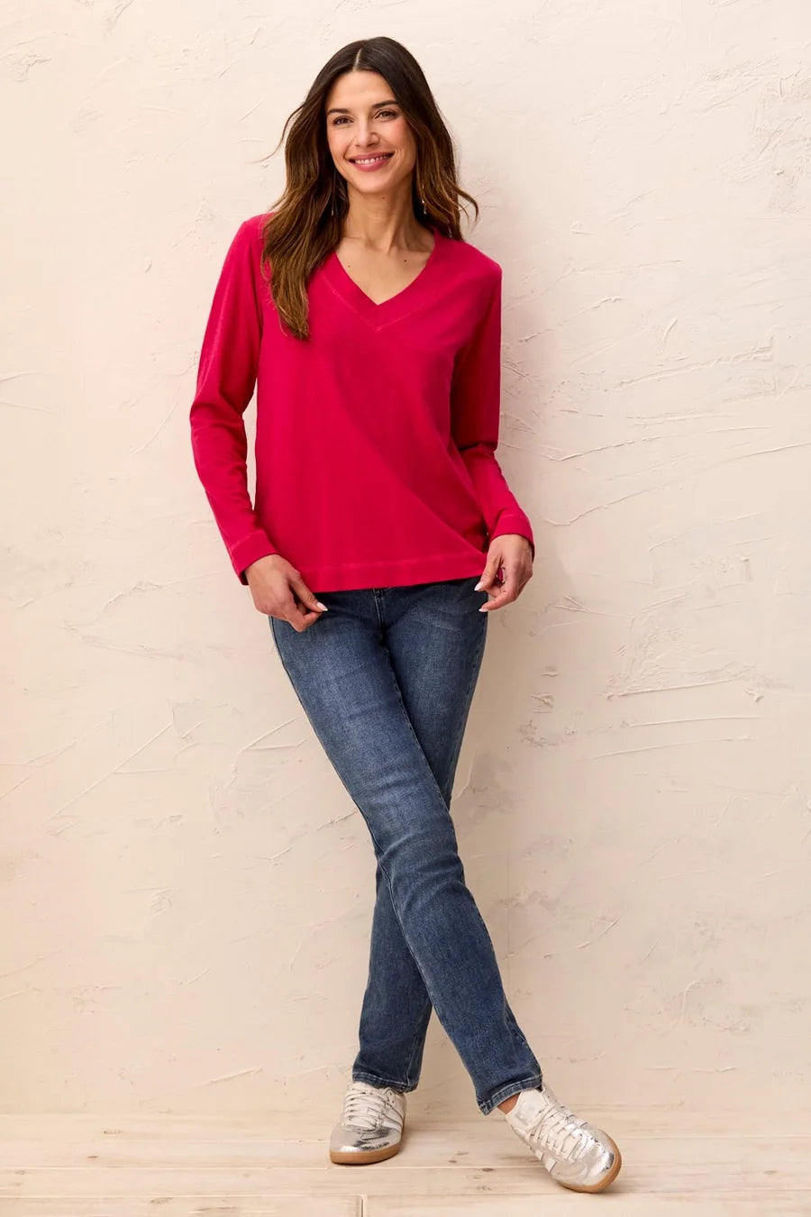 SLUB KNIT LONG SLEEVE V-NECK TEE-JAZZY-TRIBAL