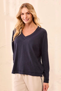 SLUB KNIT LONG SLEEVE V-NECK TEE-SAPPHIRE-TRIBAL