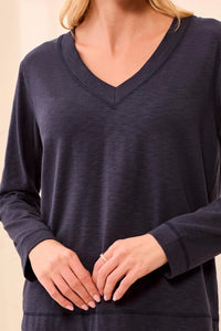 SLUB KNIT LONG SLEEVE V-NECK TEE-SAPPHIRE-TRIBAL