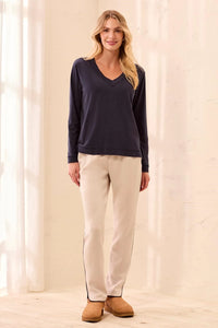 SLUB KNIT LONG SLEEVE V-NECK TEE-SAPPHIRE-TRIBAL